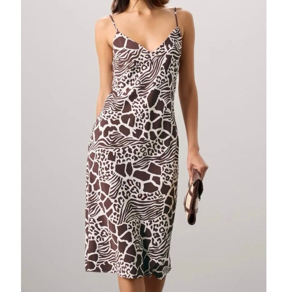 Adam Lippes Animal Print Silk Slip Dress Size 12